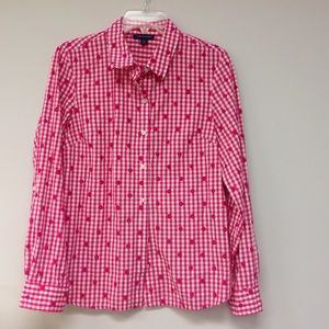 Tommy Hilfiger Pink Seersucker Blouse White  Dot